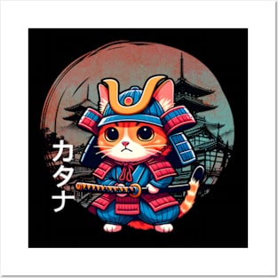 katana Samurai Cat Posters and Art